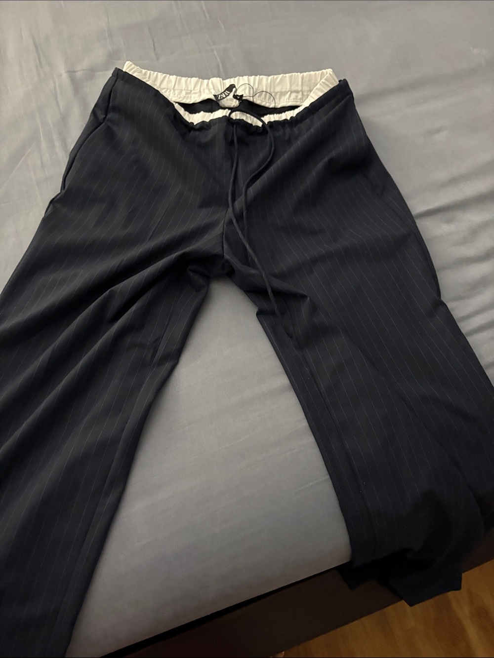 Zara Black Pinstripe Pants with Cream Waistband